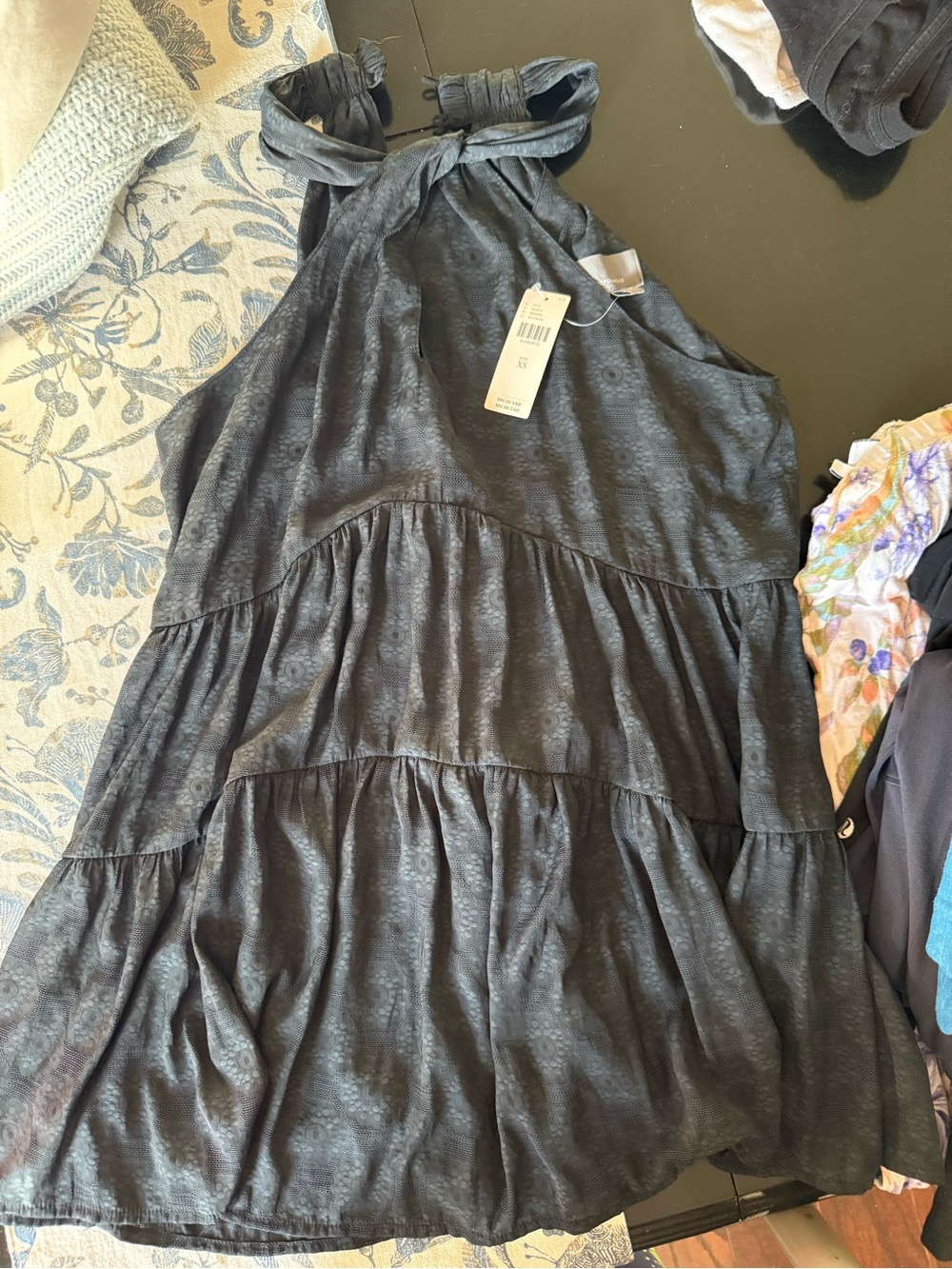 Anthropologie Black Textured Floral Sleeveless Top